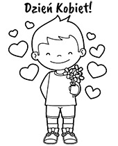 Online coloring book: Coloring book little boy with flowers for womens day